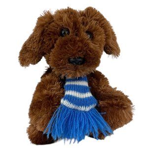 Animal Adventure Puppy Dog 7” Plush Brown Blue Knit Scarf Stuffed Animal Toy